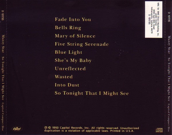 Mazzy Star : So Tonight That I Might See (CD, Album, Club)