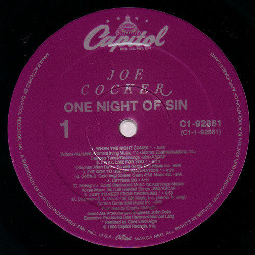 Joe Cocker : One Night Of Sin (LP, Album)