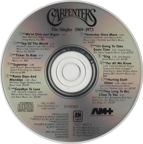 Carpenters : The Singles 1969-1973 (CD, Album, Comp, Club, RE)