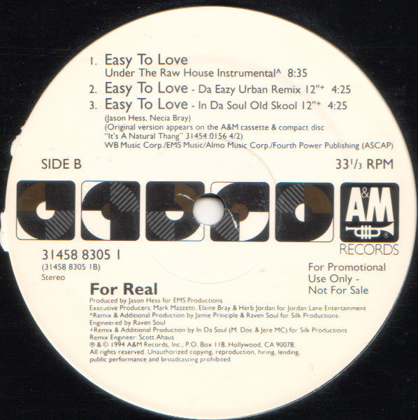 For Real : Easy To Love (12", Promo)