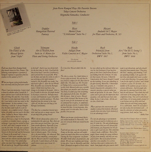 Jean-Pierre Rampal, Tokyo Concert Orchestra, Shigenobu Yamaoka : Jean-Pierre Rampal Plays His Favorite Encores (LP, Album)