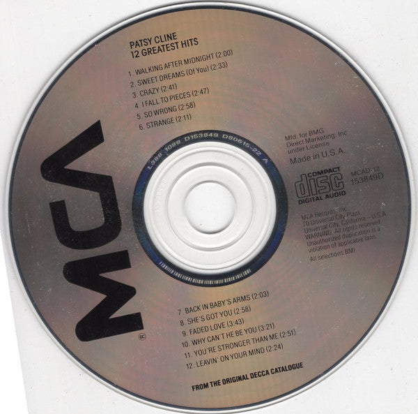 Patsy Cline : 12 Greatest Hits (CD, Comp, Club, RE, RM, BMG)