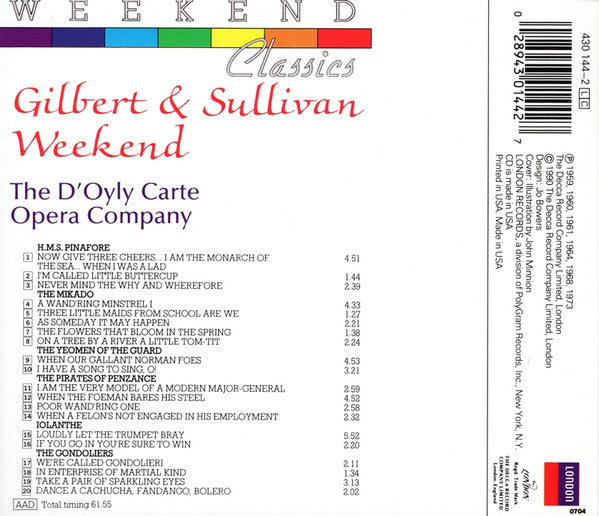 Gilbert & Sullivan, The D'Oyly Carte Opera Company* : Gilbert & Sullivan Weekend (CD, Comp, RE, RM)