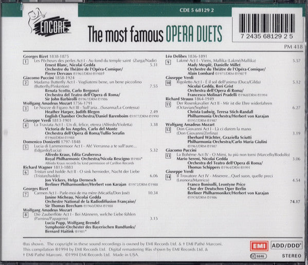 Various : The Most Famous Opera Duets (CD, Comp, RM)
