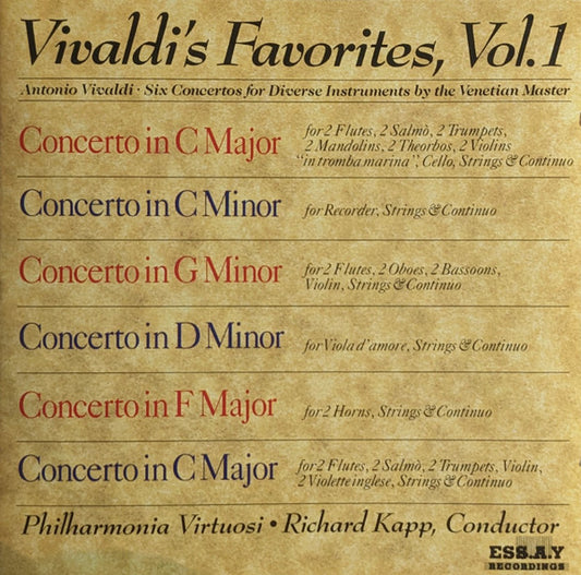 Antonio Vivaldi, Philharmonia Virtuosi, Richard Kapp : Vivaldi's Favorites, Vol. 1 (Six Concertos For Diverse Instruments) (CD, Club)