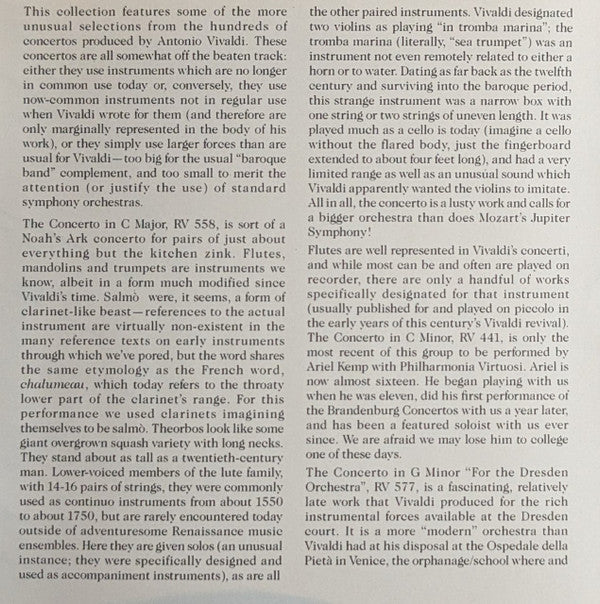 Antonio Vivaldi, Philharmonia Virtuosi, Richard Kapp : Vivaldi's Favorites, Vol. 1 (Six Concertos For Diverse Instruments) (CD, Club)