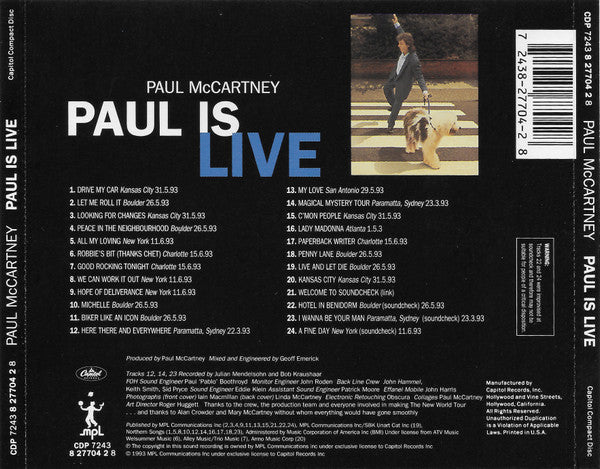 Paul McCartney : Paul Is Live (CD, Album)
