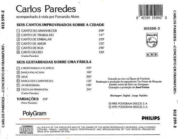 Carlos Paredes : Concerto Em Frankfurt (CD, Album, RE)