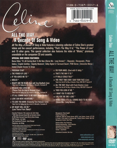 Celine Dion* : All The Way... A Decade Of Song & Video (DVD-V, Comp, Multichannel, NTSC)