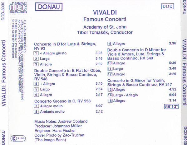 Vivaldi*, Academy Of St. John, Tibor Tomášek : Famous Concerti (CD, Album)