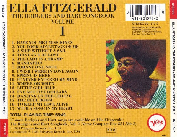 Ella Fitzgerald : The Rodgers And Hart Songbook Volume 1 (CD, Album, Comp, Mono, RE, RM)