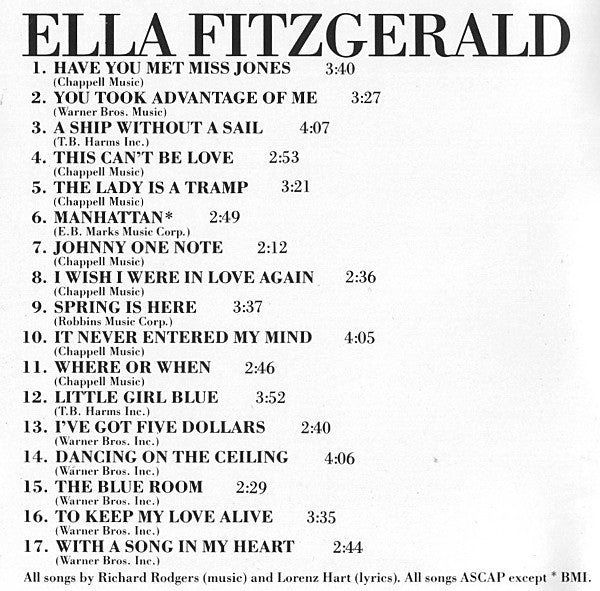 Ella Fitzgerald : The Rodgers And Hart Songbook Volume 1 (CD, Album, Comp, Mono, RE, RM)