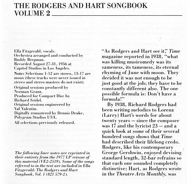 Ella Fitzgerald : The Rodgers And Hart Songbook Volume 2 (CD, Album, Comp, Mono, RE, RM)