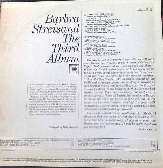Barbra Streisand : The Third Album (LP, Album, Mono, Ter)