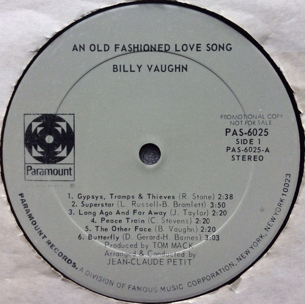 Billy Vaughn : An Old Fashioned Love Song (LP, Album, Promo)