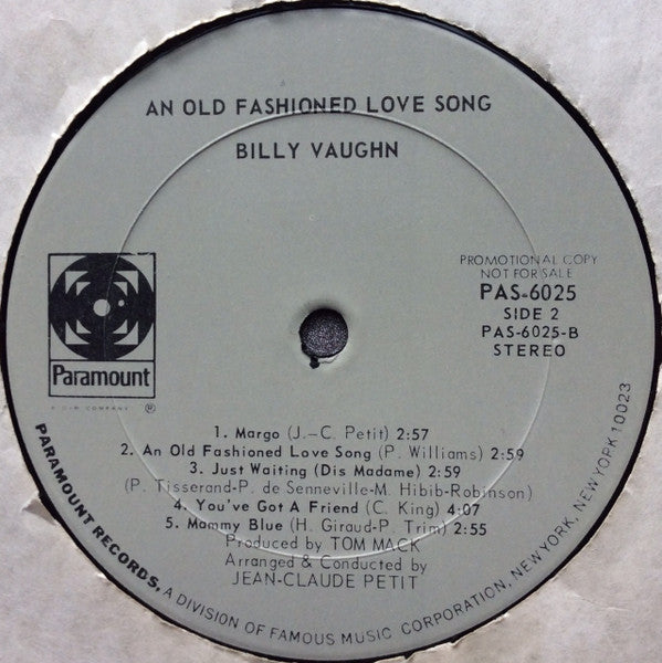 Billy Vaughn : An Old Fashioned Love Song (LP, Album, Promo)