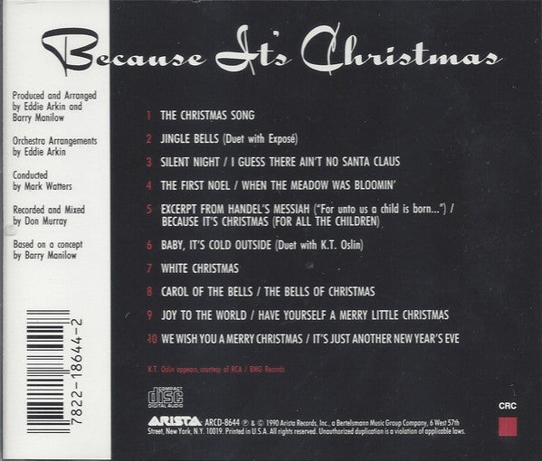 Barry Manilow : Because It's Christmas (CD, Album, Club, CRC)