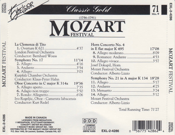Wolfgang Amadeus Mozart : Mozart Festival (CD, Comp)