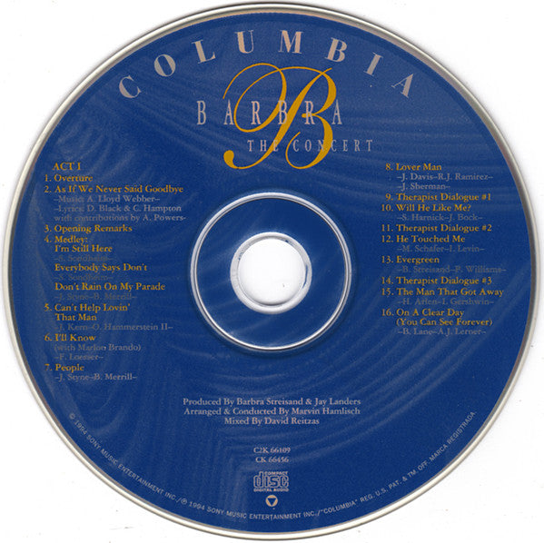 Barbra Streisand : The Concert (Recorded Live At Madison Square Garden New York City) (2xCD, Album)