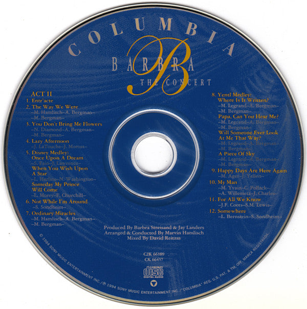 Barbra Streisand : The Concert (Recorded Live At Madison Square Garden New York City) (2xCD, Album)