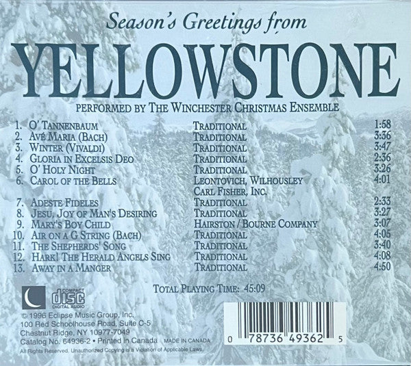 The Winchester Christmas Ensemble : Season's Greetings From Yellowstone (CD, Album)