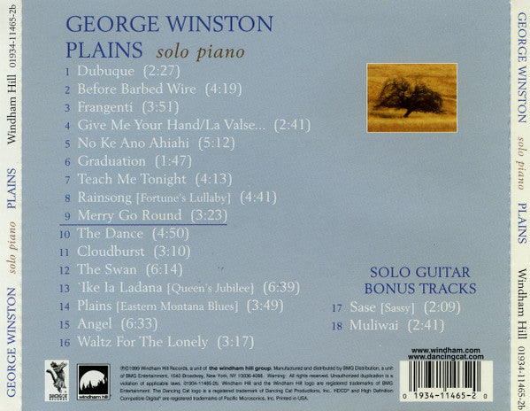 George Winston : Plains (HDCD, Album, Ltd)
