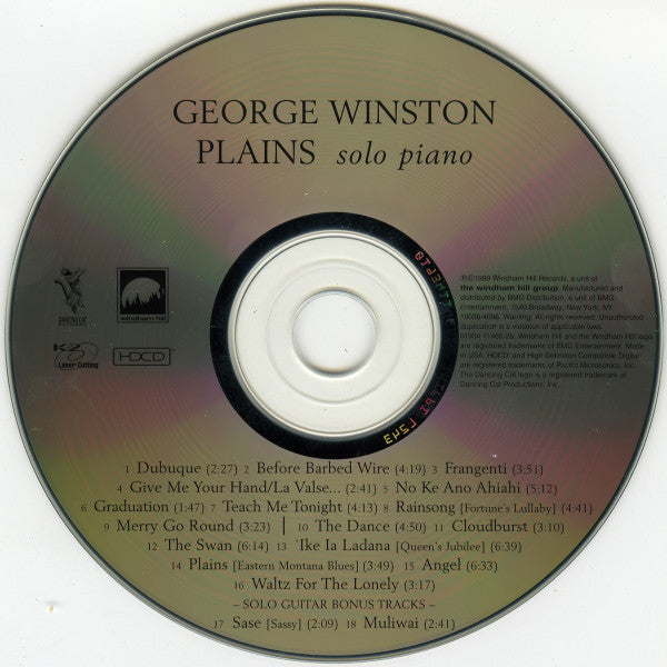 George Winston : Plains (HDCD, Album, Ltd)