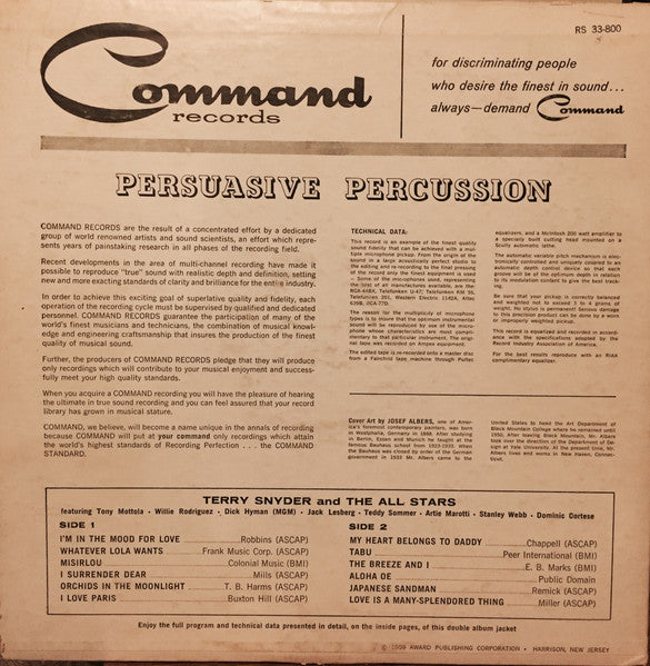 Terry Snyder And The All Stars : Persuasive Percussion (LP, Album, Mono, Gat)