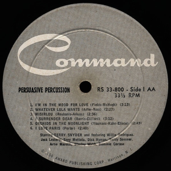Terry Snyder And The All Stars : Persuasive Percussion (LP, Album, Mono, Gat)