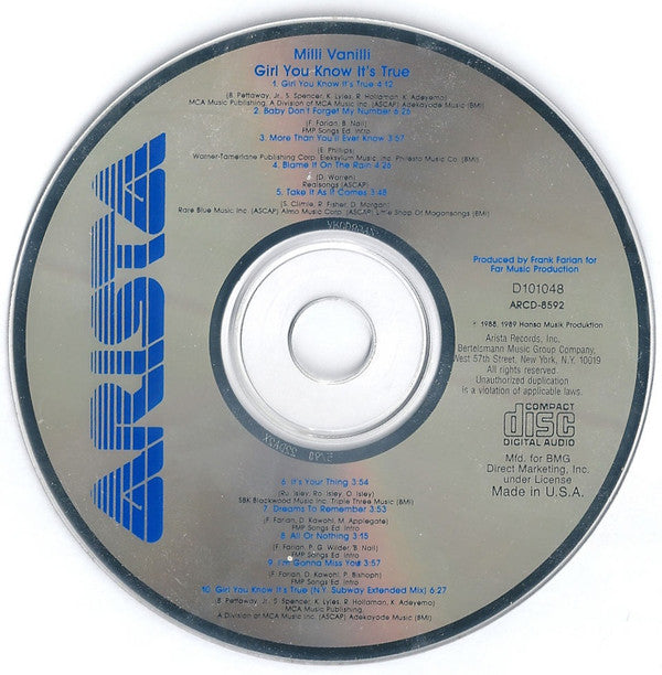 Milli Vanilli : Girl You Know It's True (CD, Album, Club)