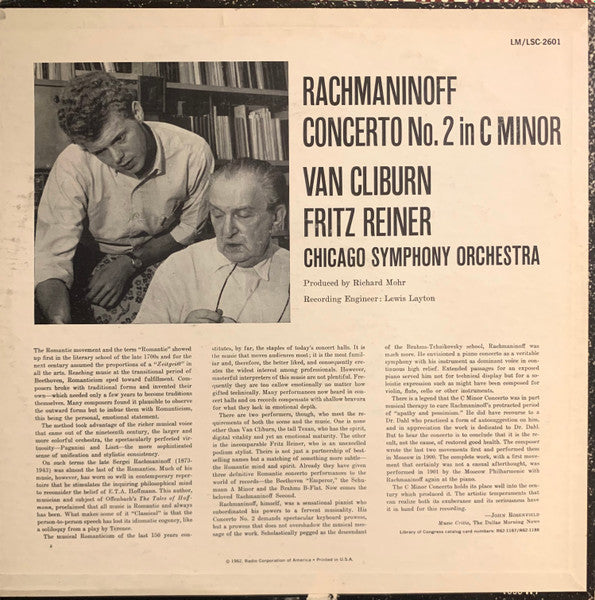 Rachmaninoff* : Van Cliburn, Fritz Reiner, Chicago Symphony* : Concerto No. 2 (LP, Album, RE)