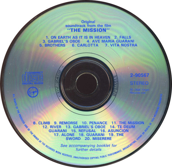 Ennio Morricone : The Mission (Original Soundtrack From The Motion Picture) (CD, Album, RE)