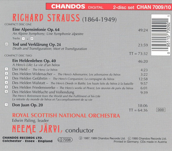 Strauss* - Royal Scottish National Orchestra · Neeme Järvi : Symphonic Poems: Eine Alpensinfonie Op. 64; Tod Und Verklärung Op. 24; Ein Heldenleben Op.40; Don Juan Op. 20 (2xCD, Comp)