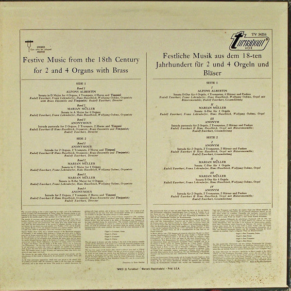 Rudolf Ewerhart, Franz Lehrndorfer, Hans Haselböck, Wolfgang Oehms : Festive Music From The 18th Century For 2 And 4 Organs With Brass (LP, Album)