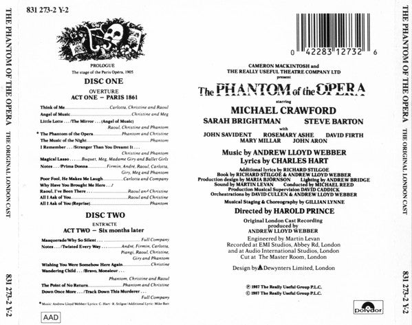 Andrew Lloyd Webber, "The Phantom Of The Opera" Original London Cast : The Phantom Of The Opera (2xCD, Album)