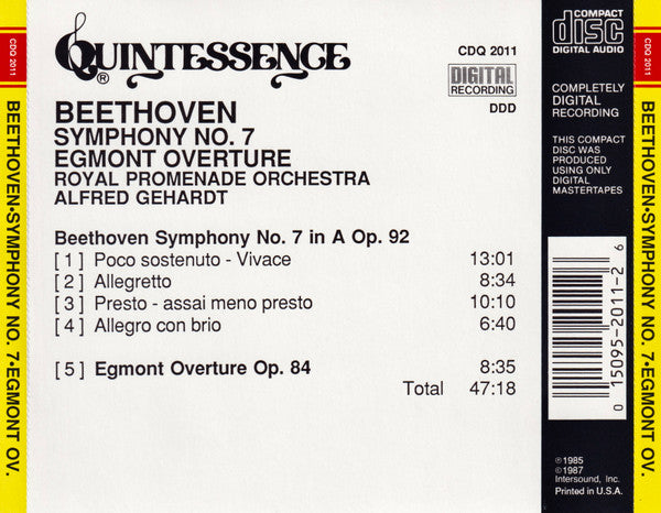 Beethoven* : Royal Promenade Orchestra, Alfred Gehardt : Symphony No.7 / Egmont Overture (CD, Album)