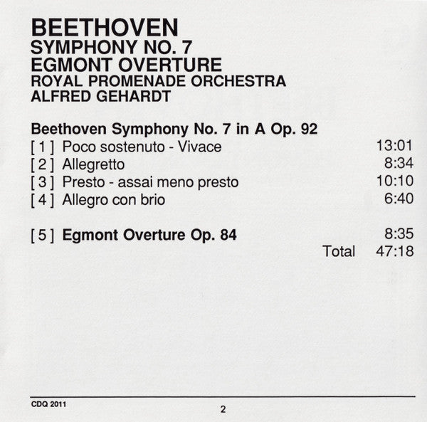 Beethoven* : Royal Promenade Orchestra, Alfred Gehardt : Symphony No.7 / Egmont Overture (CD, Album)