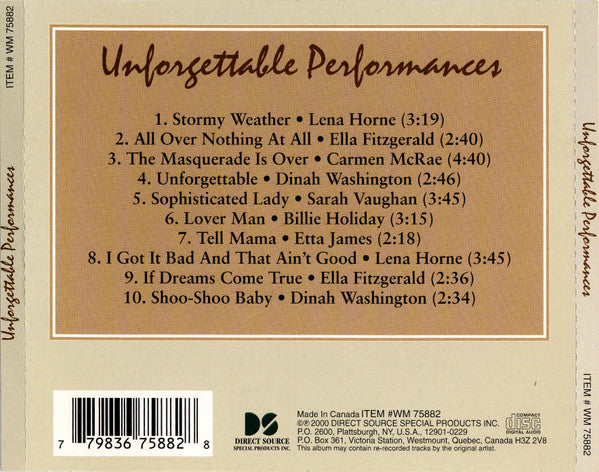 Various : Women In Music - Unforgettable Performances (CD, Comp, RE)
