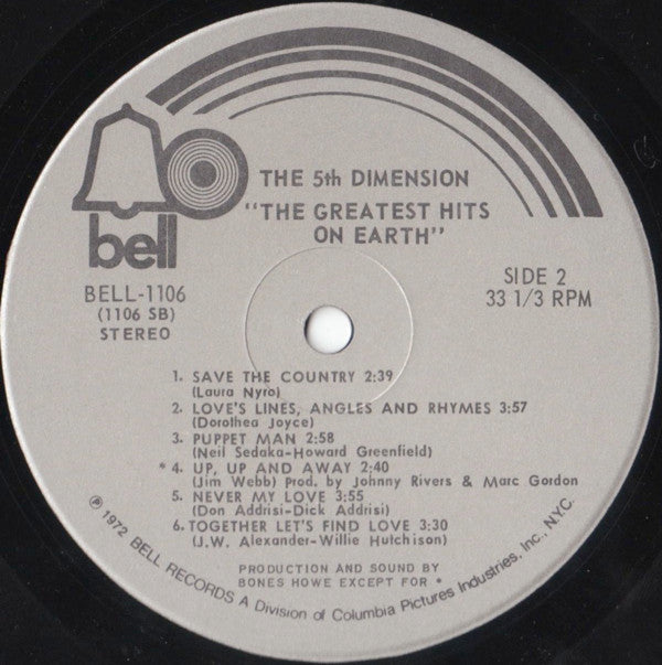 The 5th Dimension* : Greatest Hits On Earth (LP, Comp, Roc)