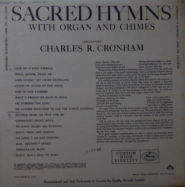 Charles R. Cronham : Sacred Hymns (LP, Album, Mono)