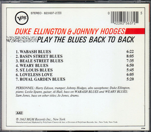 Duke Ellington & Johnny Hodges : Back To Back (Duke Ellington And Johnny Hodges Play The Blues) (CD, Album, RE)