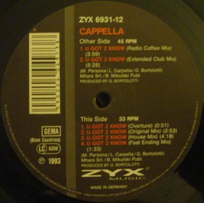 Cappella : U Got 2 Know (12")