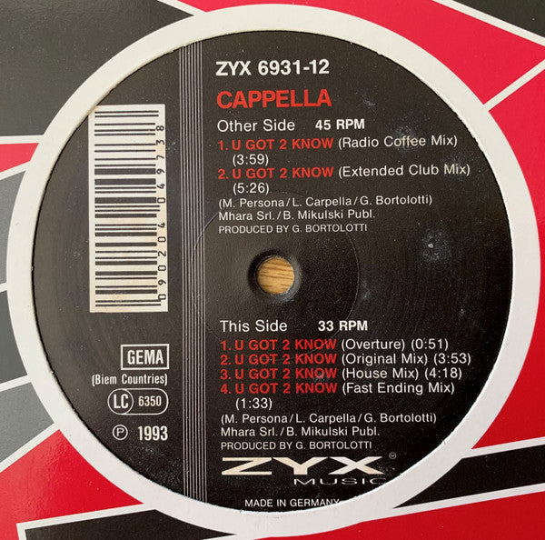 Cappella : U Got 2 Know (12")
