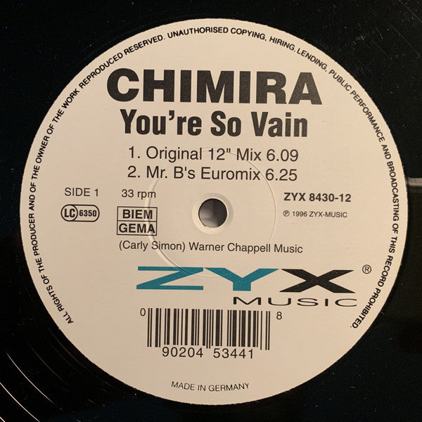Shima* : You're So Vain (12", Maxi)
