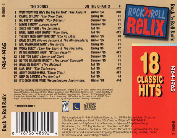 Various : Rock 'N Roll Relix 1964-1965 (CD, Comp, Mono)