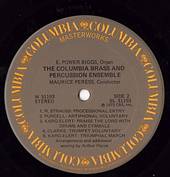 E. Power Biggs, The Columbia Brass And Percussion Ensemble, Maurice Peress : Music For Organ, Brass And Percussion (LP, Album)