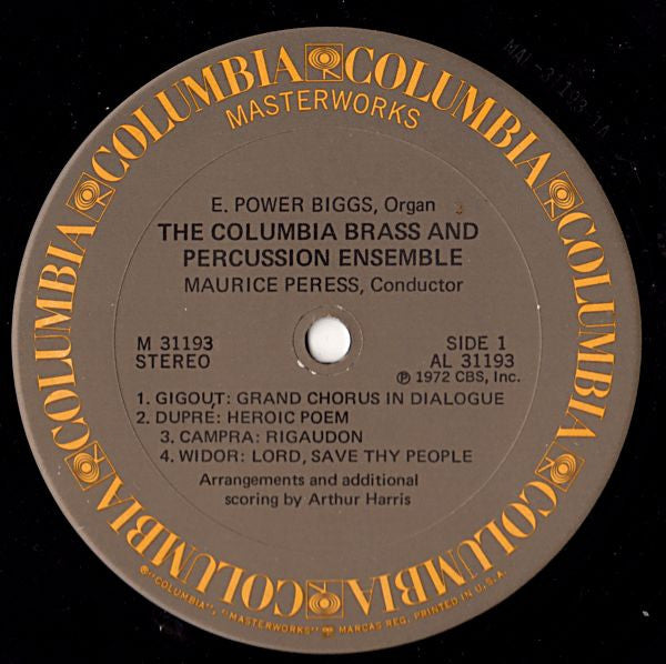 E. Power Biggs, The Columbia Brass And Percussion Ensemble, Maurice Peress : Music For Organ, Brass And Percussion (LP, Album)