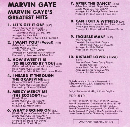 Marvin Gaye : Marvin Gaye's Greatest Hits (CD, Comp, Club)