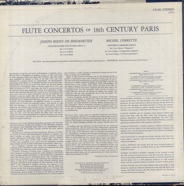 Jean-Pierre Rampal, Boismortier*, Corrette* : Flute Concertos Of Eighteenth Century Paris (LP)