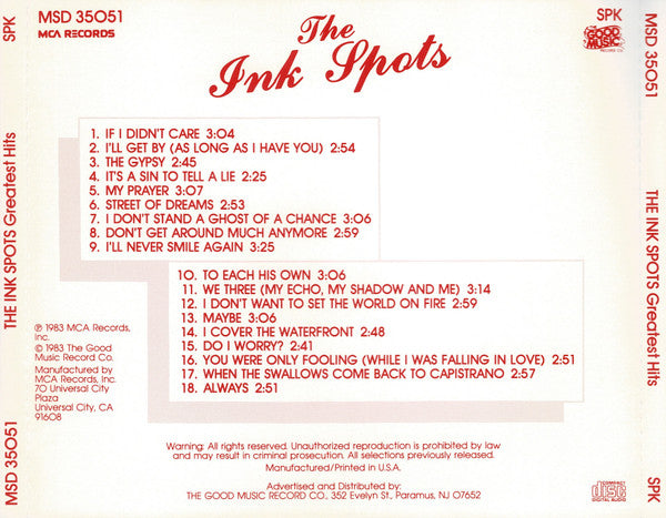 The Ink Spots : Their Greatest Hits (CD, Comp, RE, DAD)